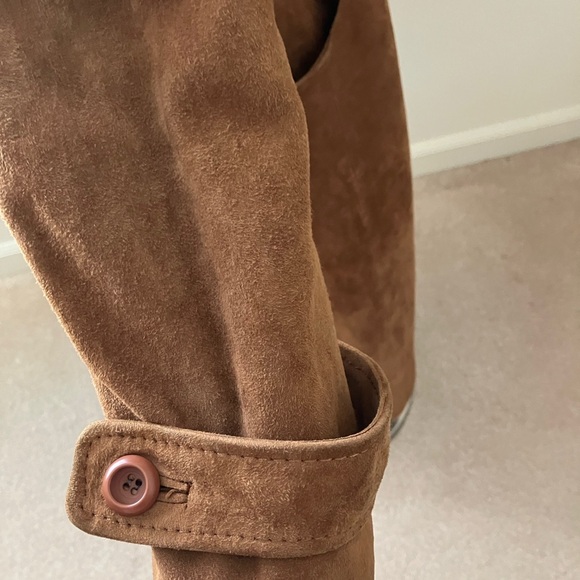 COPY - Genuine Leather Long Brown Suede Trench Style Coat. - Picture 6 of 16